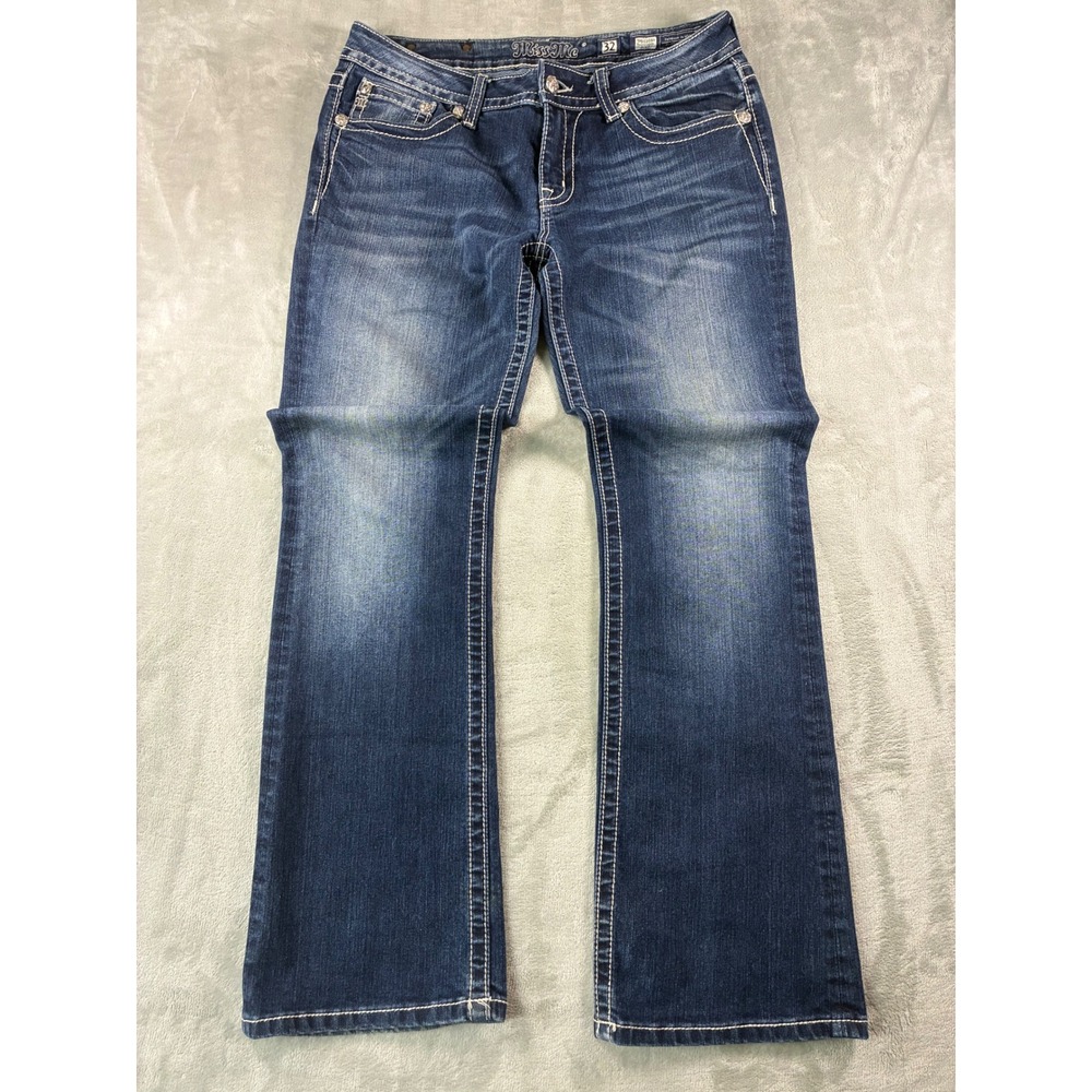 Miss Me JP6126BV Bootcut Jeans Dark Wash Fleur De Lis Studded Western Denim 32
